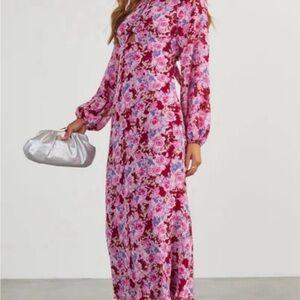 Lush Floral Maxi Dress in Pink and Red size Large